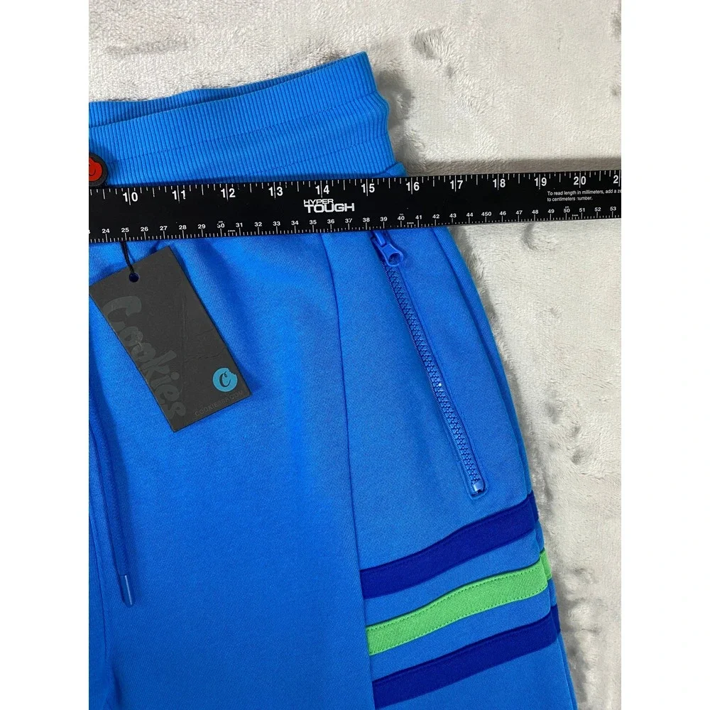 Cookies Fleece Shorts Mens Small Blue Striped Zipper Pockets Streetwear NEW